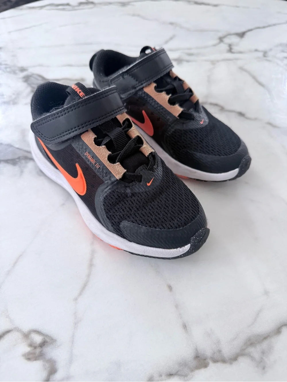 Nike Kids Black and Orange Velcro Athletic Sneakers